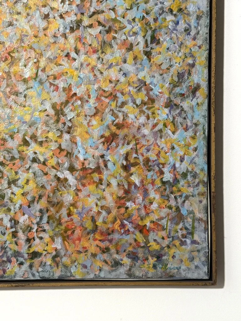 vintage mid century modern original abstract oil painting signed cranbrook detroit blue organic rare modernist unique colorful multi color abstract painting muted