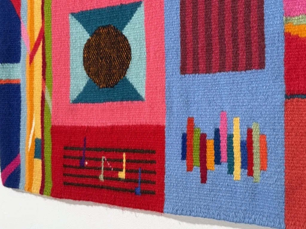 vintage mid century modern colorful abstract tapestry fiber art wall hanging evelyn ackerman postmodern contemporary wall hanging