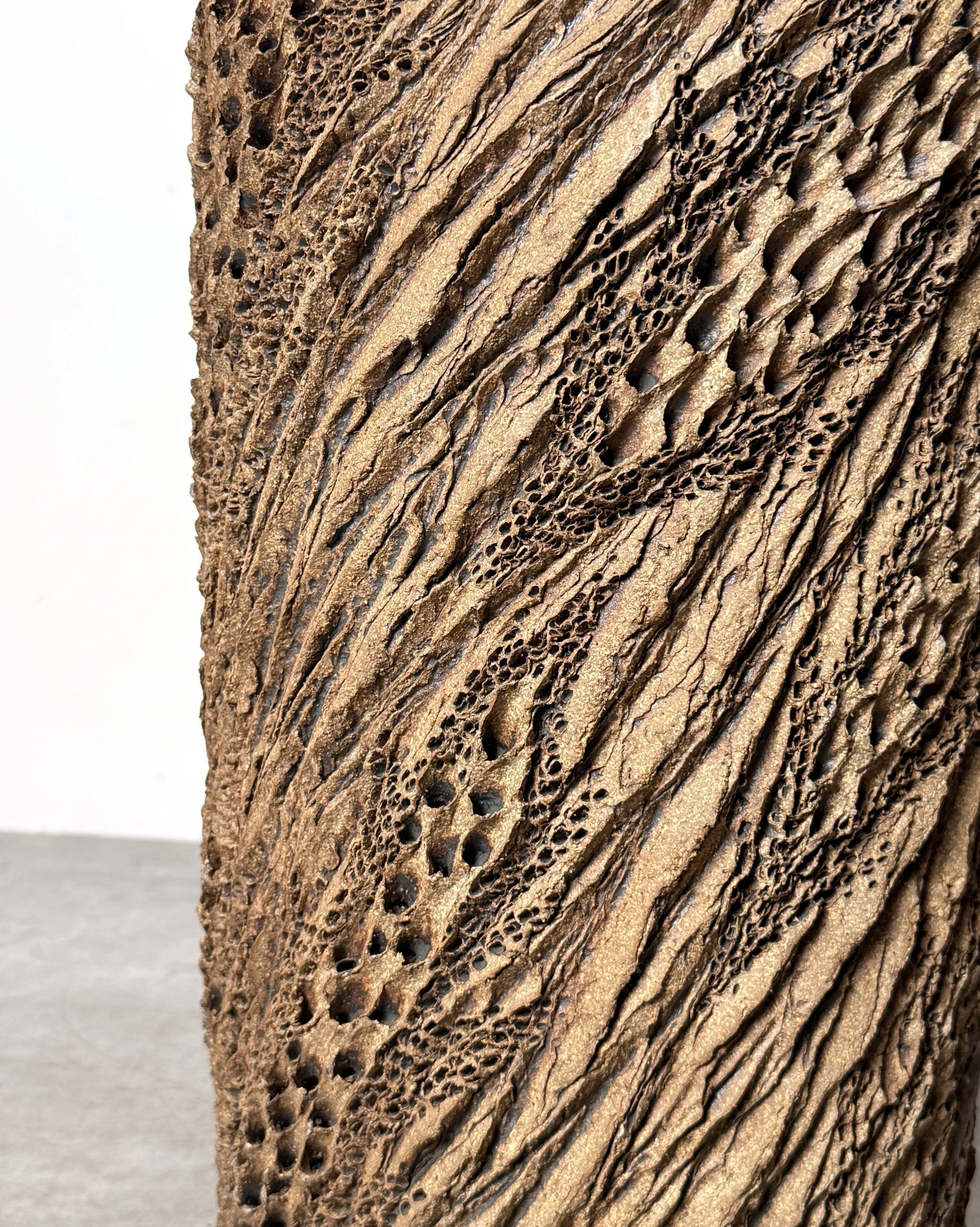 vintage mid century modern stoneware ceramic sculptural planter textured anne goldman david cressey stan bitters modernist rare unqiue tall cylinder planter