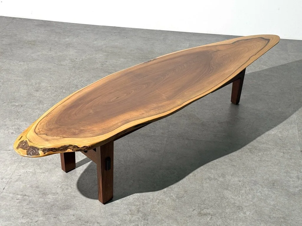 vintage mid century modern live edge studio craft coffee table organic long bench coffee table nakashima wabi sabi entryway bench table handcrafted natural wood table