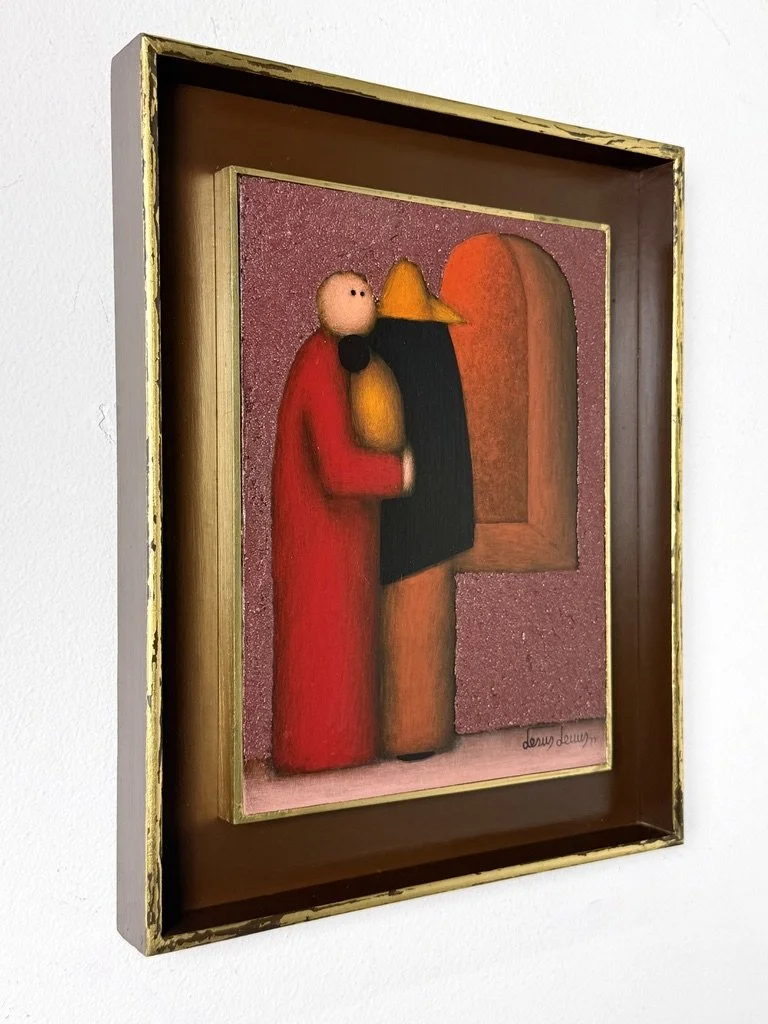 vintage mid century modern mexican oil painting original painting Jesus Leuus modernist painting surrealist figural boho painting 1960s