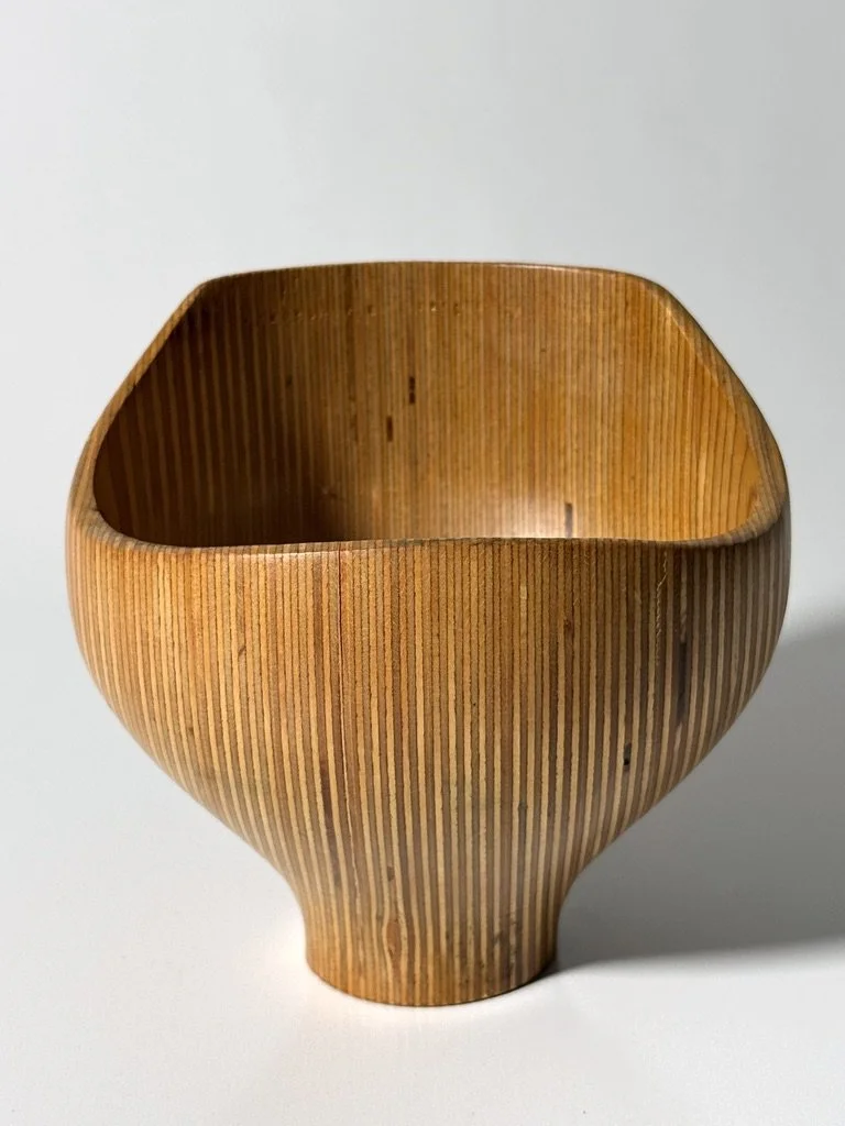 vintage sigend rude osolnik turned wood bowl vessel american studio craft laminated bowl american craft vessel rare unique form turned wood bowl bullseye