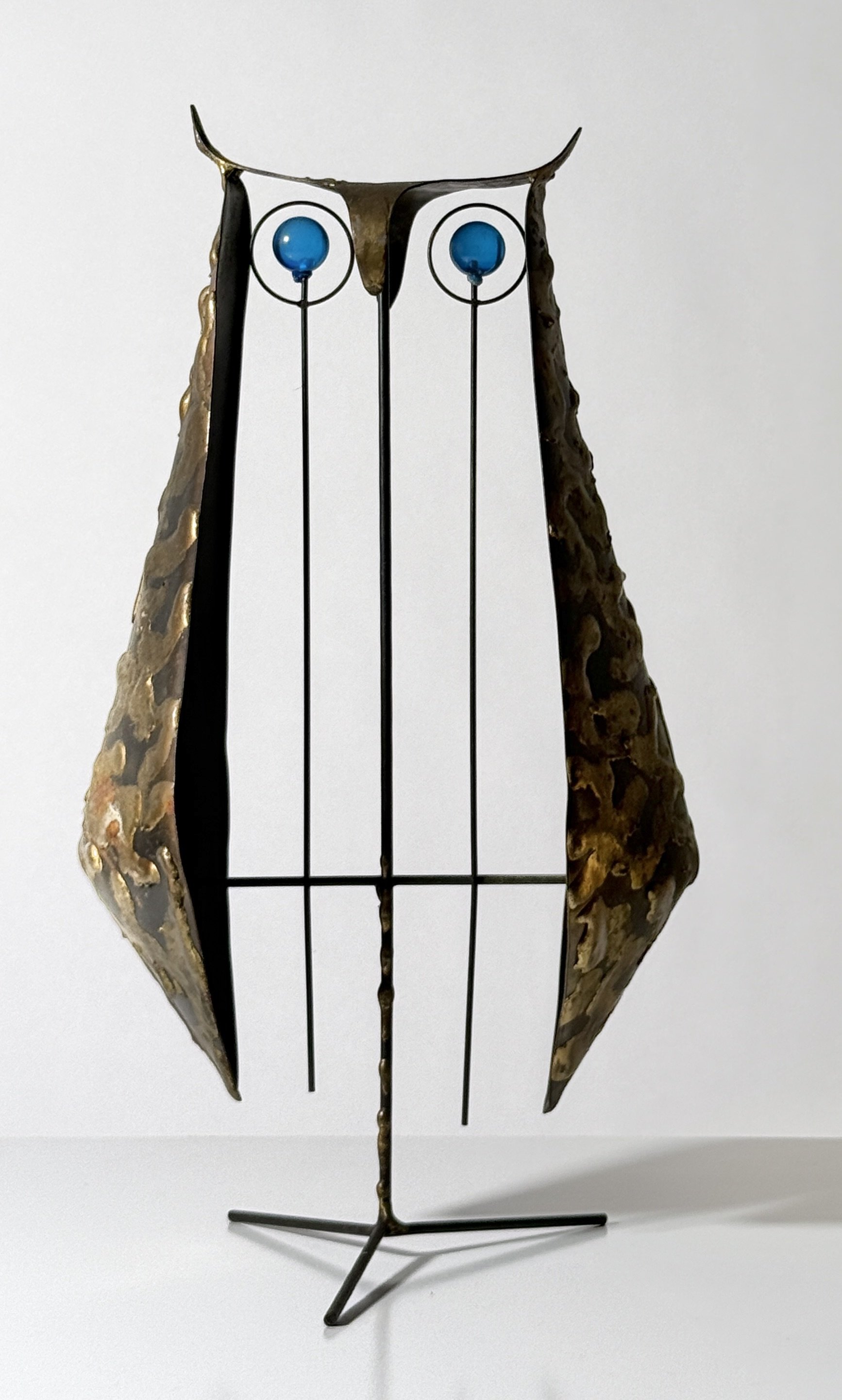 vintage mid century modern brutalist brass metal owl sculpture rare unique mexican curtis jere owl abstract wire sculpture 1960s