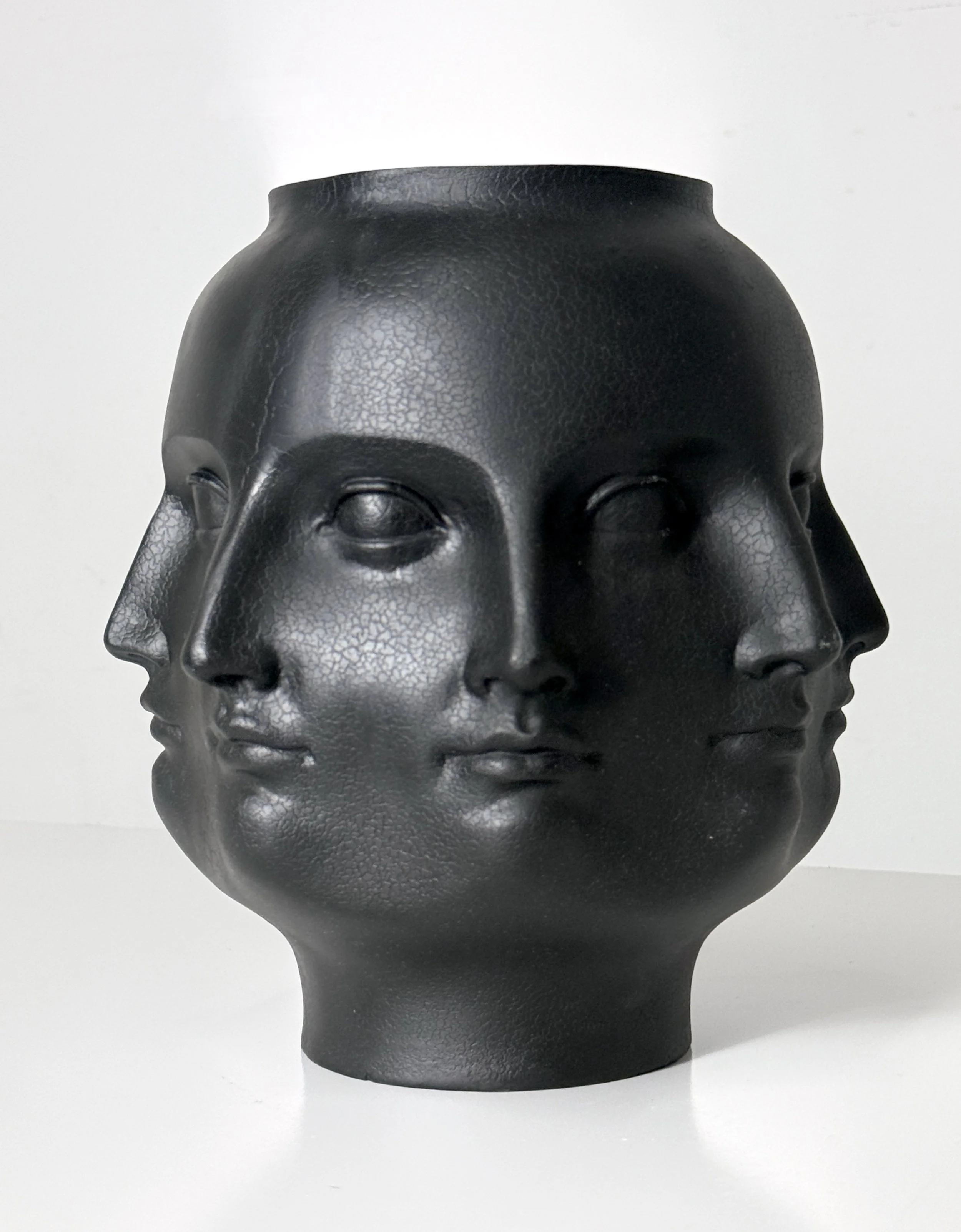vintage mid century modern black ceramic face vase fornasetti vase unique decorative sculpture surrealist pop art conversation piece multi face vase