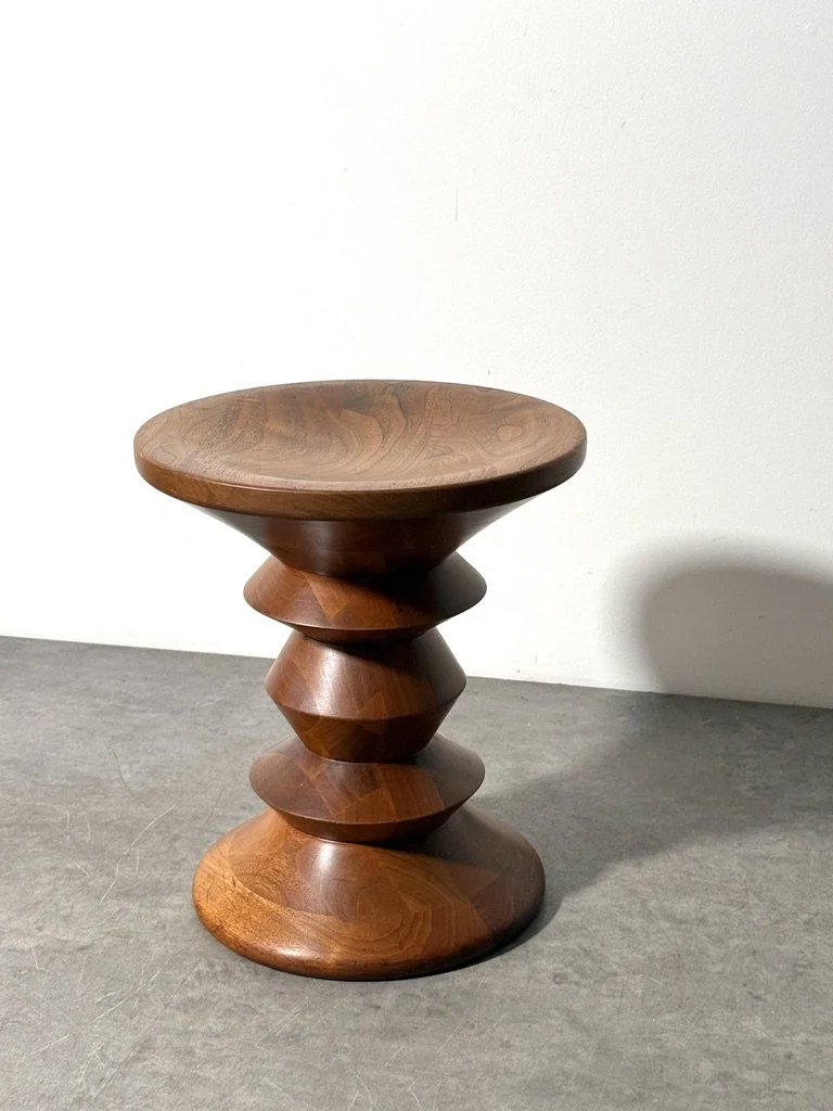vintage mid century modern charles eames herman miller time life stool model C chess piece pawn stool side table end table walnut turned wood rare unique sculpture side table stool original