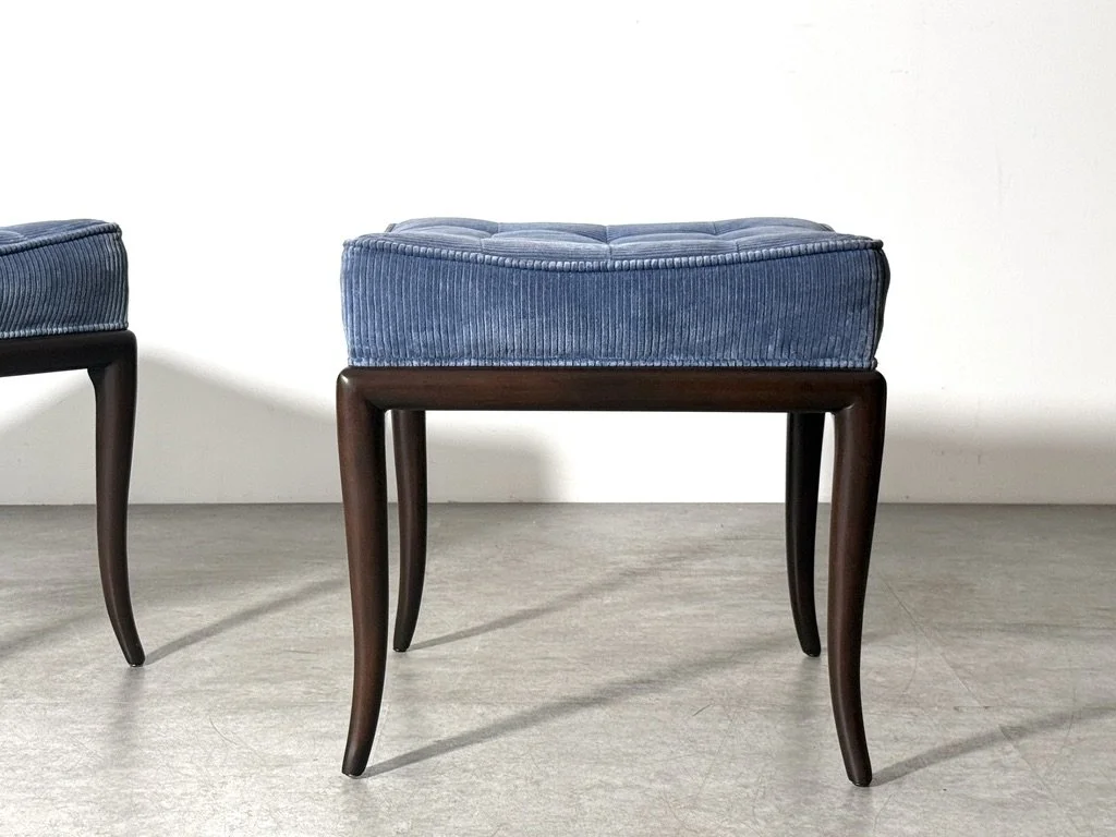 vintage mid century modern sabre leg stools klismos bench th robsjohn gibbings widdicomb pair tufted footstools ottomans rare unique sculptural pair of stools 1950s dunbar