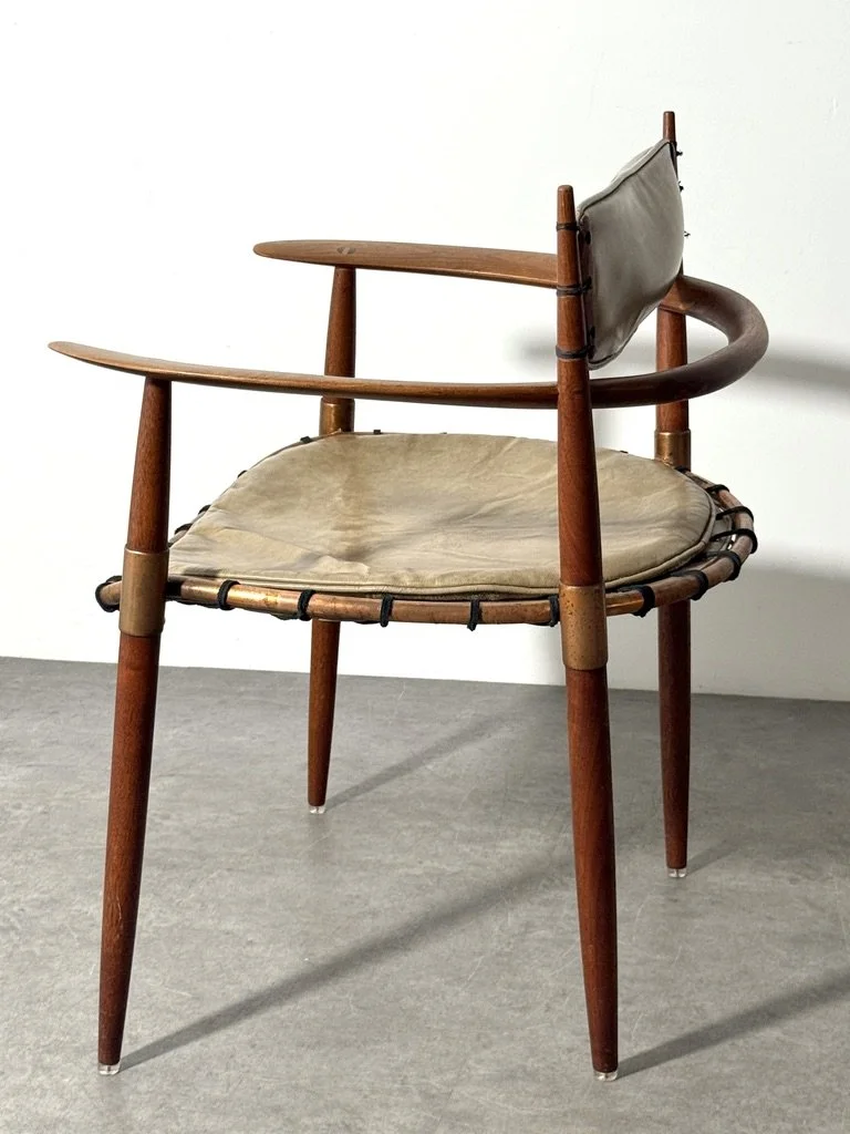 vintage mid century american studio craft lounge chair unique rare sculptural armchair hans wegner sam maloof kofod larsen pacific green leather walnut hand carved 1950s