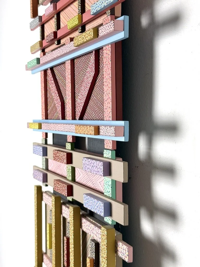 vintage mid century modern detroit michigan wall sculpture abstract wood painting geometric three dimensional wall art post modern memphis modern wall sculpture