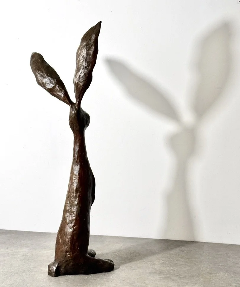 vintage mid century modern abstract bronze monumental sculpture indoor outdoor large tall rabbit bunny chauncey jim budish largest bronze surrealist modernist bronze tall sculpture solid bronze art