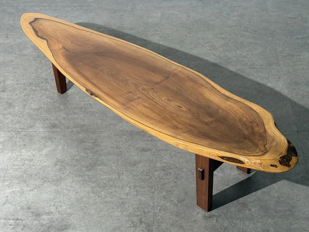 vintage mid century modern live edge studio craft coffee table organic long bench coffee table nakashima wabi sabi entryway bench table handcrafted natural wood table