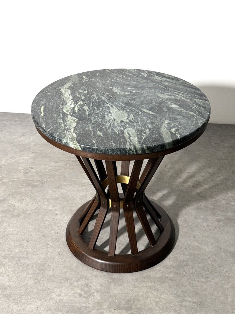 vintage mid century modern round side table green marble dark wood sculptural side table rare unique table occasional table edward wormley dunbar italian marble side table vintage modern table