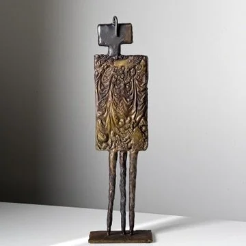Abstract Modernist Bronze Sculpture Figural with Brutalist Relief Texture 1970s
