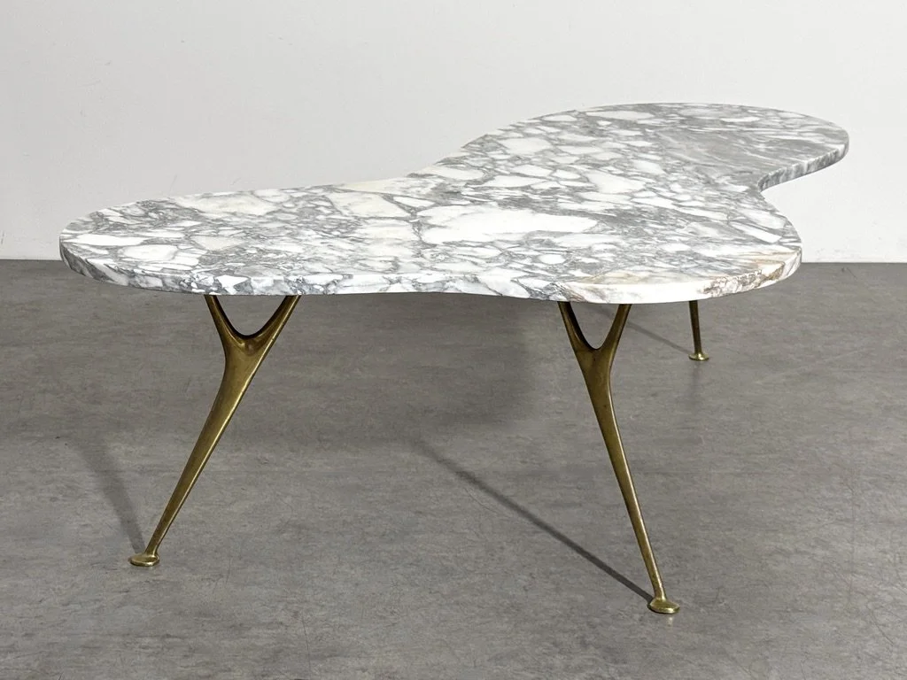 vintage mid century modern biomorphic marble coffee table brass legs sculptrual italian ico parisi gio ponti marble cocktail table rare unique splayed leg brass coffee table italy 1950's