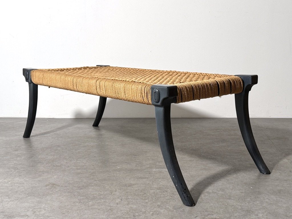vintage mid century modern sculptural bench greek klismos leg robsjohn gibbings widdicomb saber leg sabre leg unique rare rope woven cord seat entryway bench