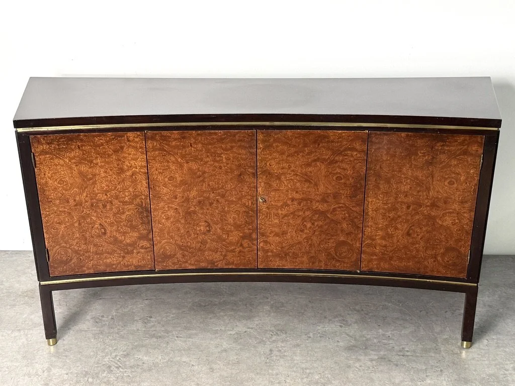 vintage mid century modern edward wormley dunbar rare credenza burl walnut elm sideboard milo baughman burl credenza unique sculptural cabinet curved front
