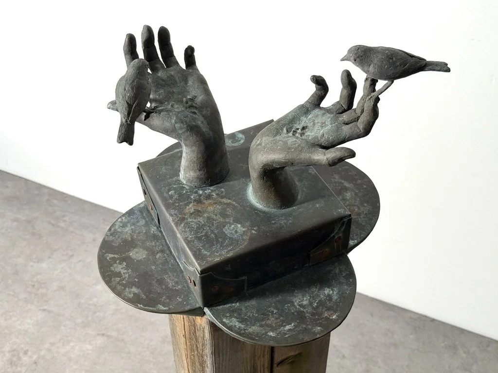 vintage mid century modern bronze totem floor sculpture birds hands bronze abstract surrealist sculpture unique garden outdoor sculpture organic rare stephen veresh