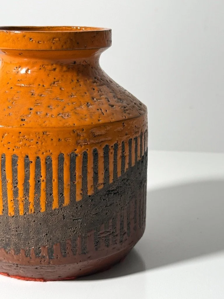 vintage mid century modern bitossi rare aldo londi vase orange glazed abstract ceramic pottery vase italy italian raymor 1950s