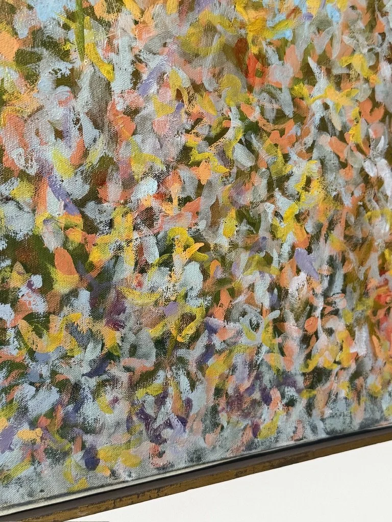 vintage mid century modern original abstract oil painting signed cranbrook detroit blue organic rare modernist unique colorful multi color abstract painting muted