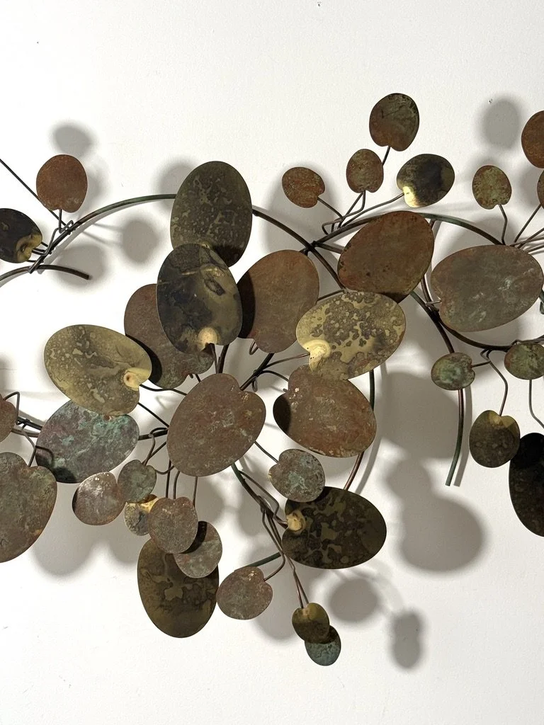 vintage mid century modern curtis jere brass abstract wall sculpture wall art raindrops lily pad organic abstract metal wall sculpture three dimensional metal wall hanging