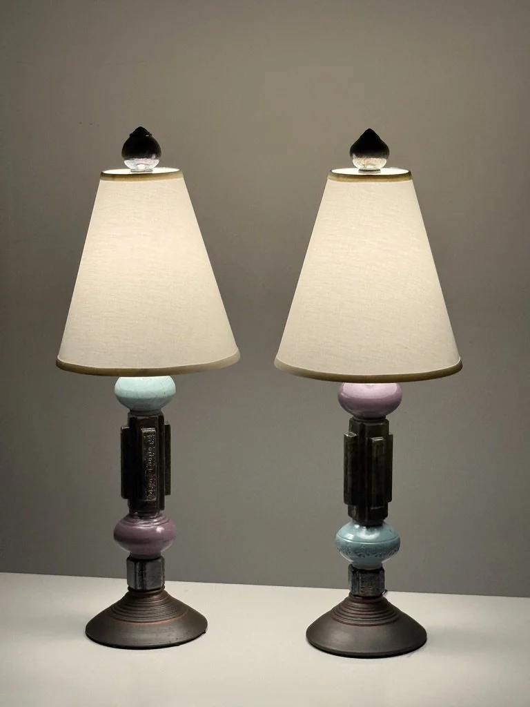 vintage ceramic table lamps studio pottery table lamps architectural postmodern glazed ceramic totem lamps art deco mission arts and crafts stacked ceramic unique table lamps