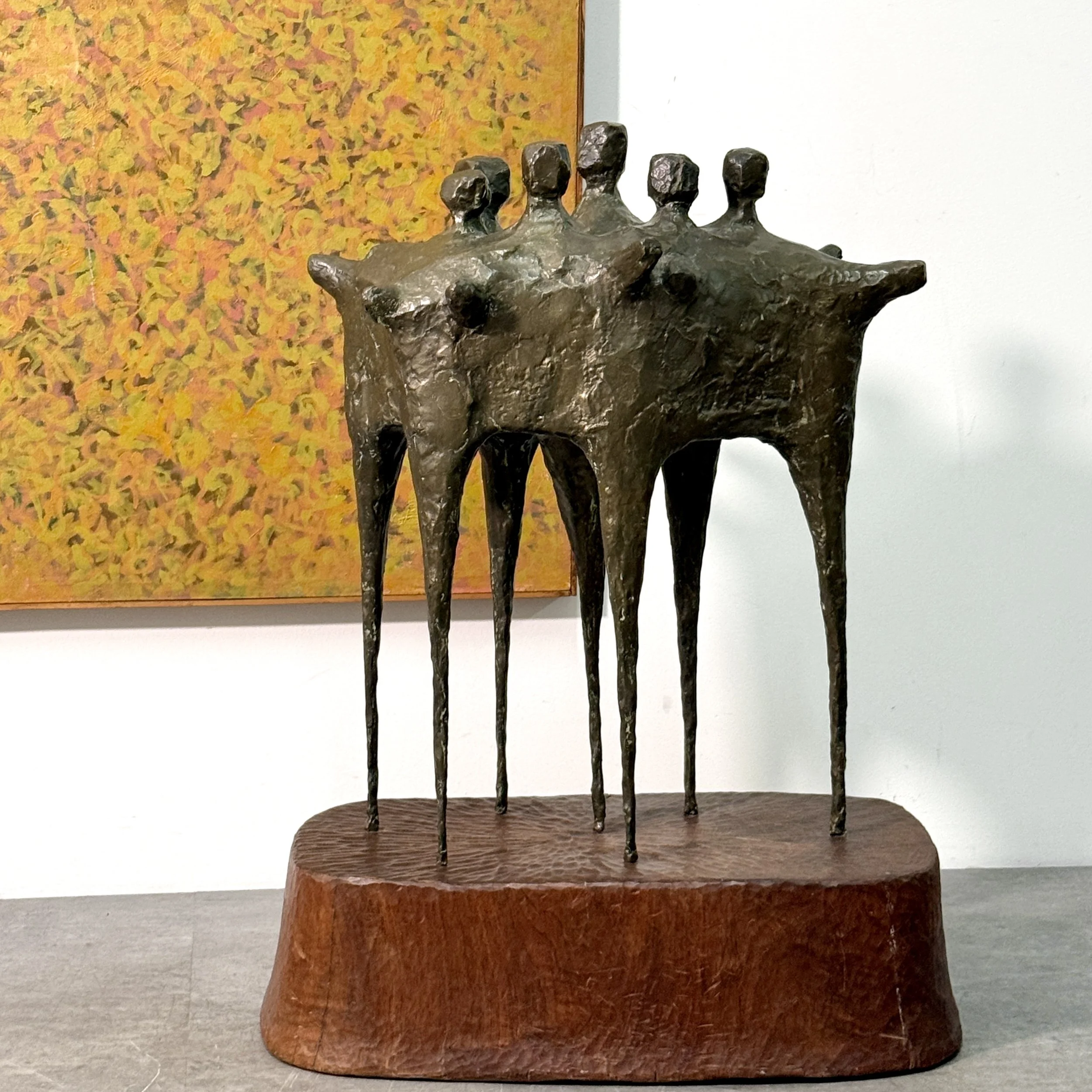 Abstract Figurative Bronze Sculpture on Wood Base by Stephen Veresh