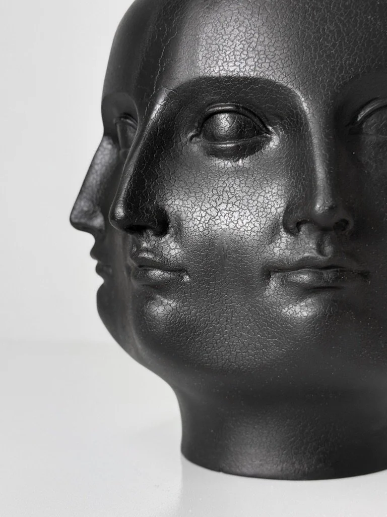 vintage mid century modern black ceramic face vase fornasetti vase unique decorative sculpture surrealist pop art conversation piece multi face vase