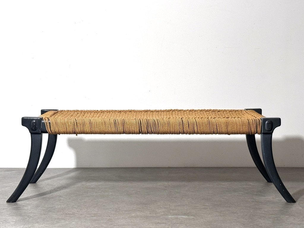 vintage mid century modern sculptural bench greek klismos leg robsjohn gibbings widdicomb saber leg sabre leg unique rare rope woven cord seat entryway bench