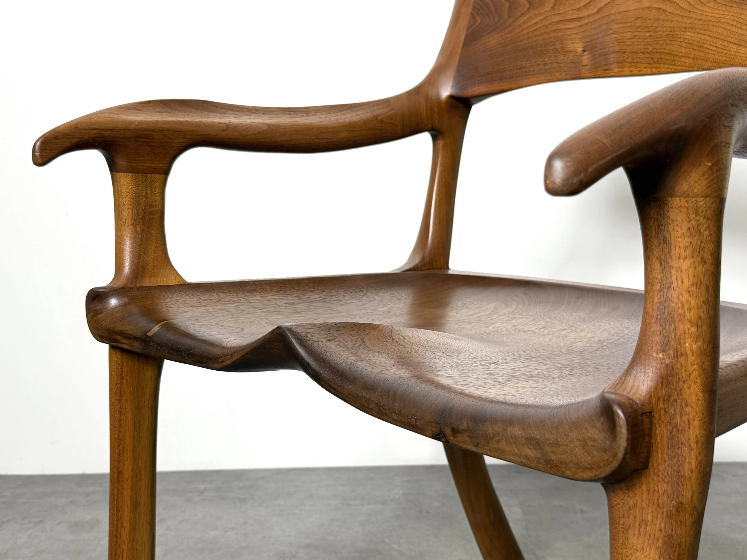 vintage mid century modern detroit michigan american studio craft sculpted walnut chair unique artist made chair sam maloof wendell castle