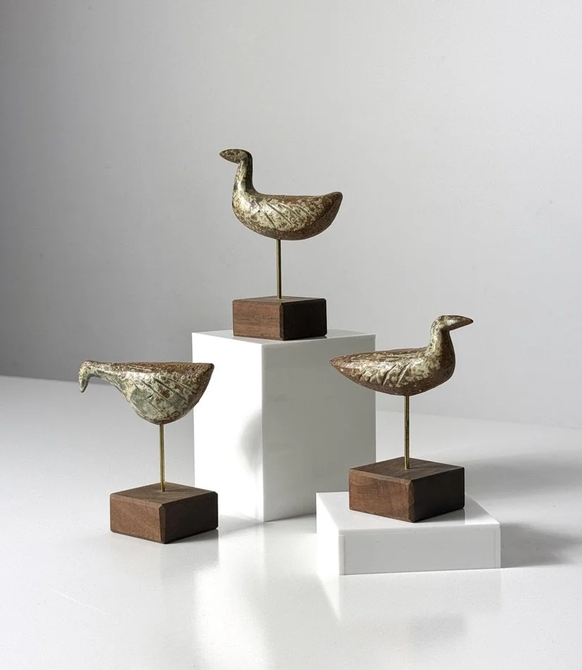 vintage mid century modern studio pottery bird sculptures richard peeler ceramic bird scandinavian decor original mid century modern pottery sculptures
