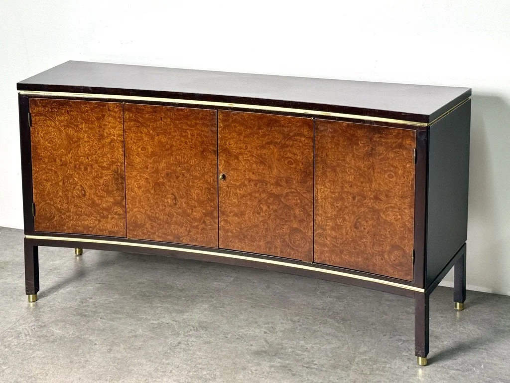 vintage mid century modern edward wormley dunbar rare credenza burl walnut elm sideboard milo baughman burl credenza unique sculptural cabinet curved front