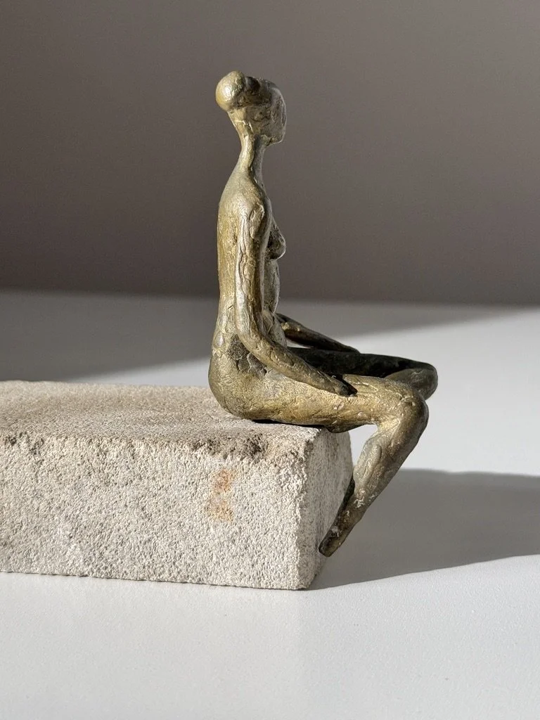 vintage mid century modern bronze seated figural sculpture mid century modern bronze petite sculpture stone sculpture desktop sculpture cranbrook artist made detroit artist stephen veresh