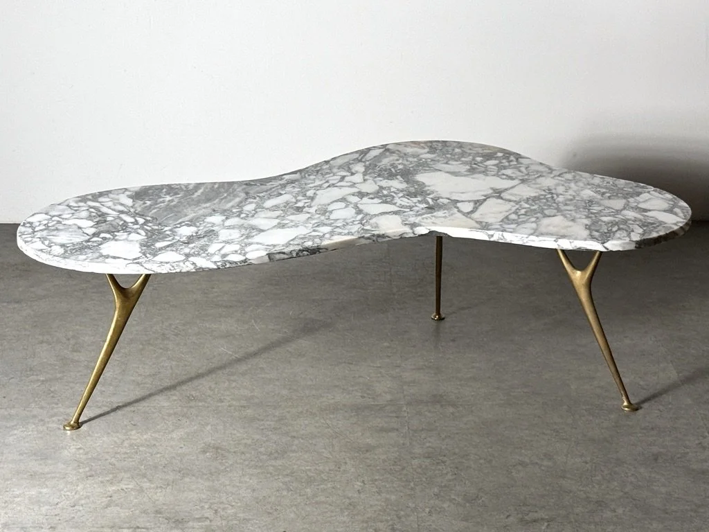 vintage mid century modern biomorphic marble coffee table brass legs sculptrual italian ico parisi gio ponti marble cocktail table rare unique splayed leg brass coffee table italy 1950's