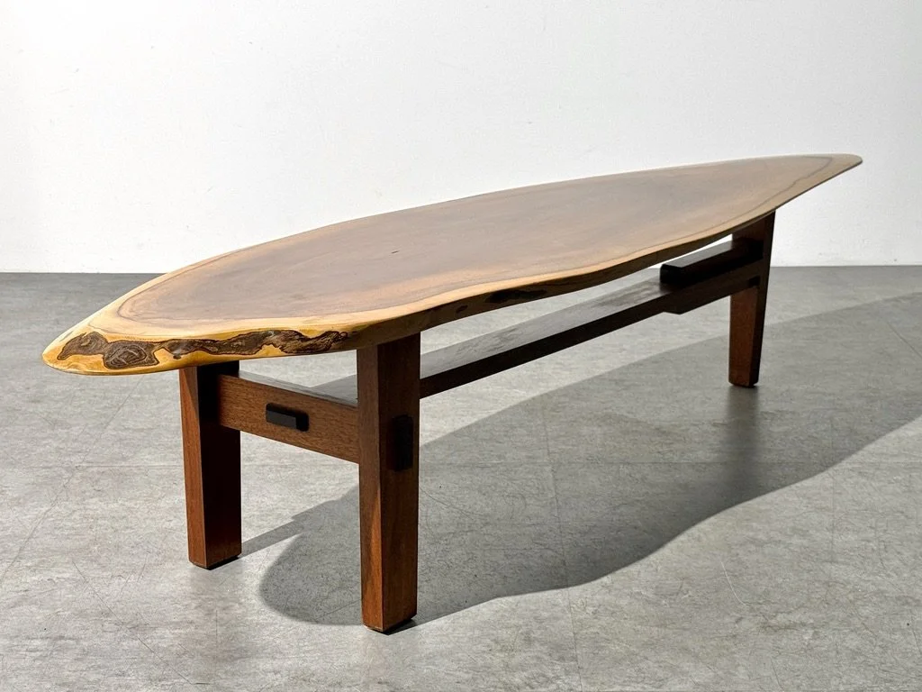 vintage mid century modern live edge studio craft coffee table organic long bench coffee table nakashima wabi sabi entryway bench table handcrafted natural wood table
