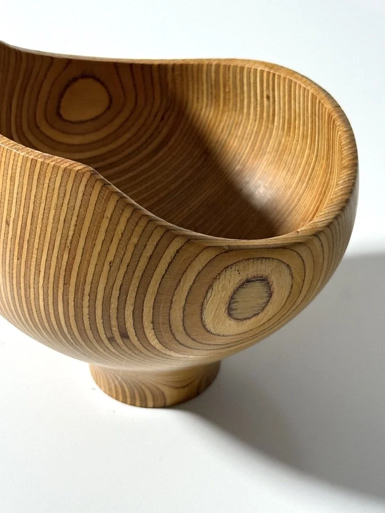 vintage sigend rude osolnik turned wood bowl vessel american studio craft laminated bowl american craft vessel rare unique form turned wood bowl bullseye
