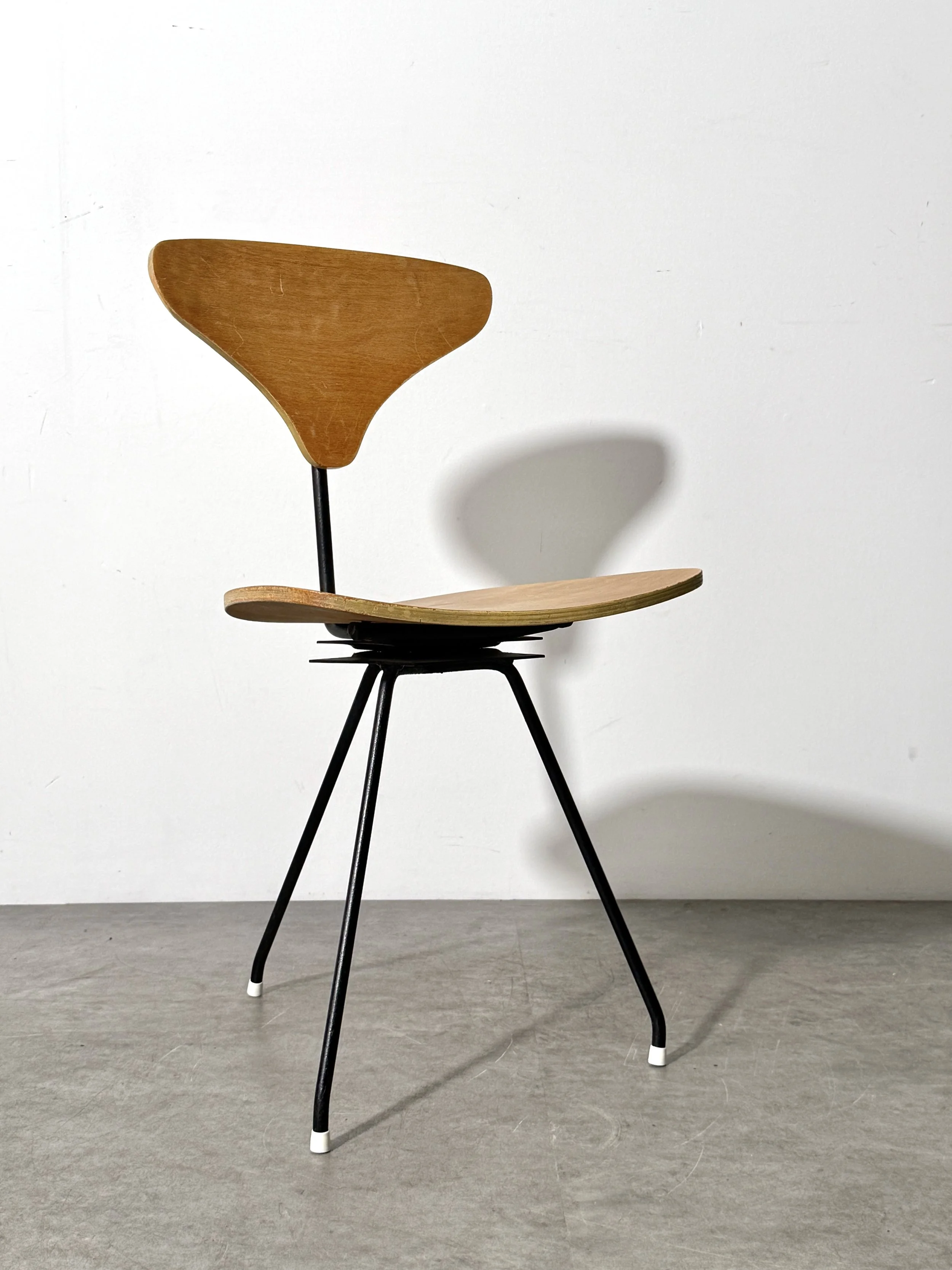 vintage mid century modern plywood chair desk chair three leg swivel chair umanoff paul mccobb george nelson tony paul charles eames modernist desk chair minimalist 1950s chair