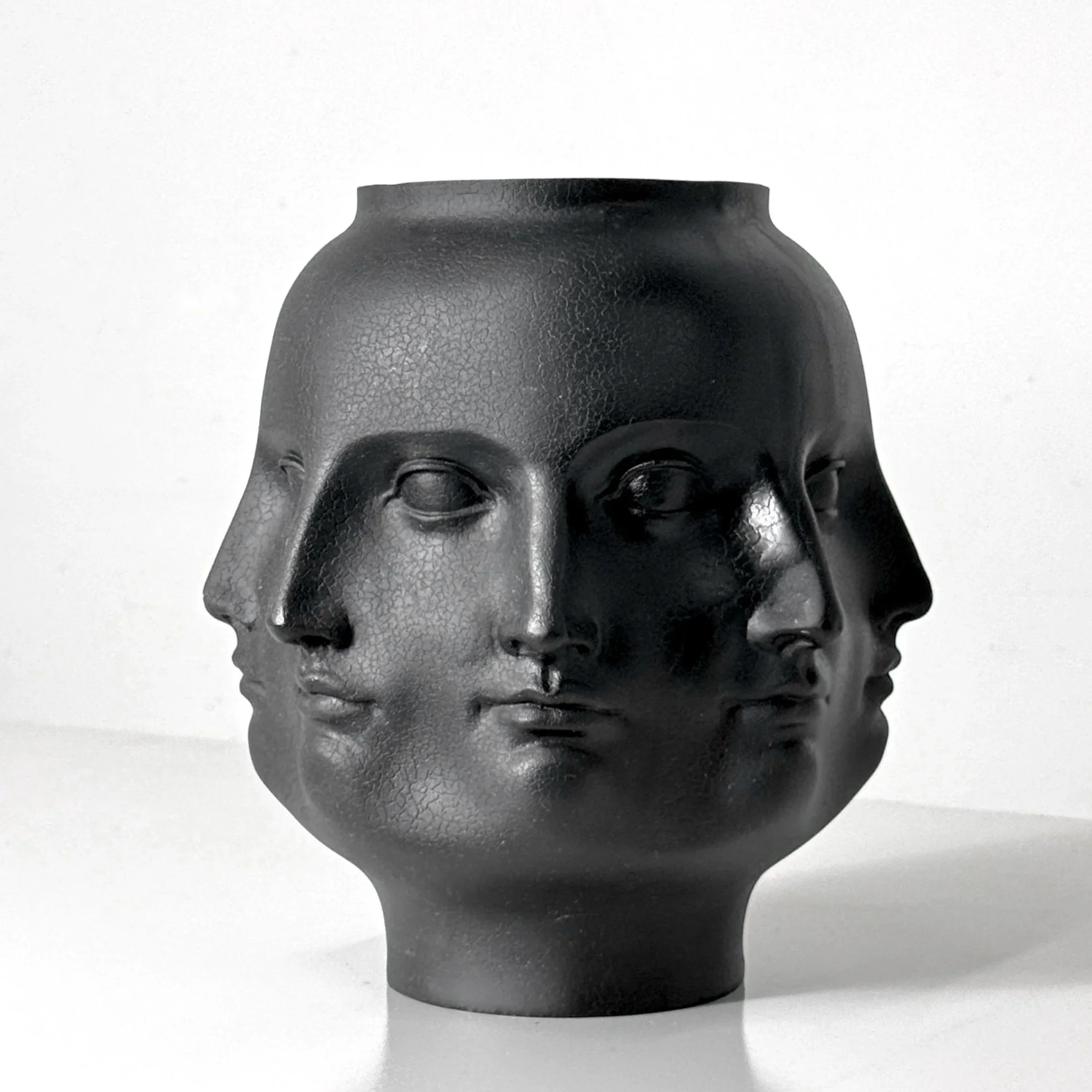 vintage mid century modern black ceramic face vase fornasetti vase unique decorative sculpture surrealist pop art conversation piece multi face vase