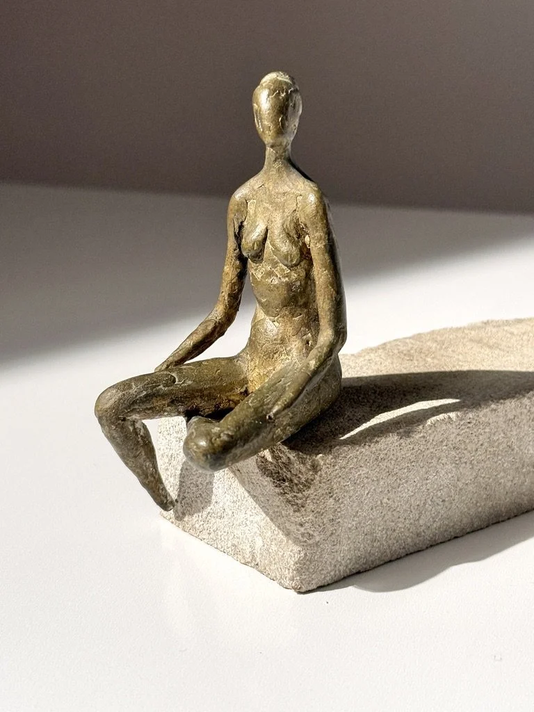 vintage mid century modern bronze seated figural sculpture mid century modern bronze petite sculpture stone sculpture desktop sculpture cranbrook artist made detroit artist stephen veresh