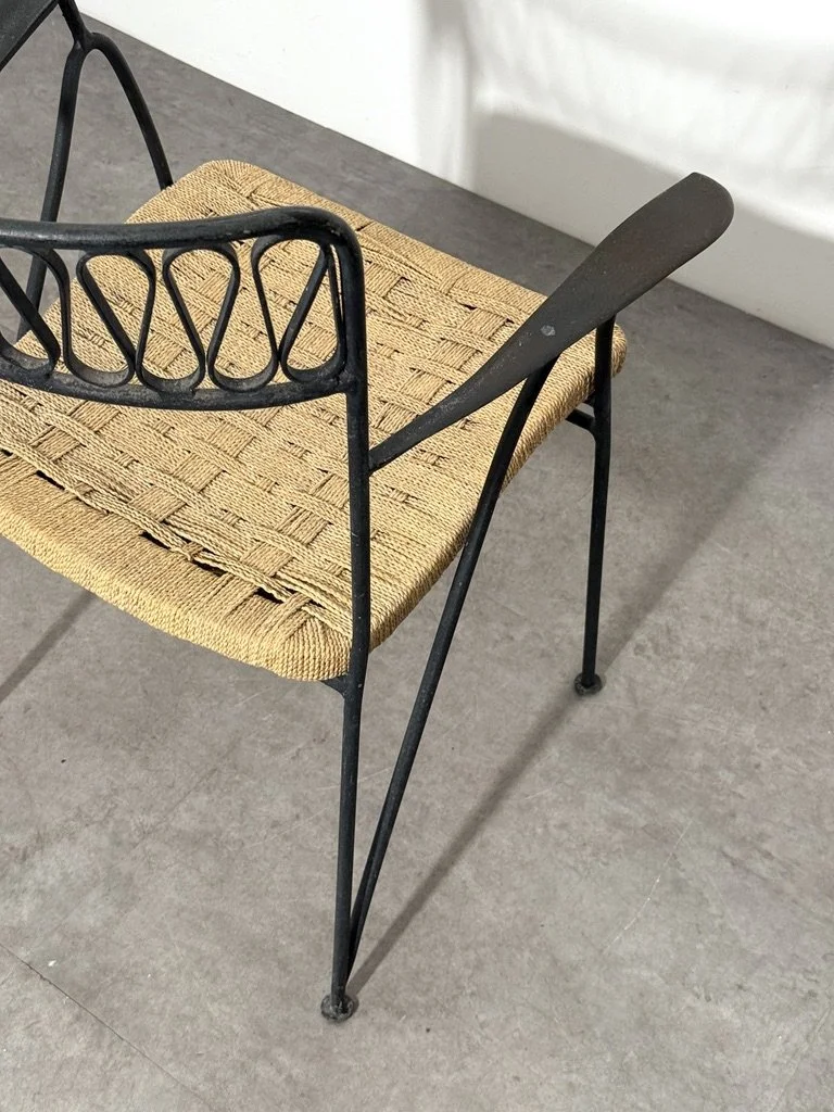 vintage mid century modern italian outdoor dining chairs wroght iron woven seat bistro chairs tempestini salterini ribbon chairs set rare italian outdoor chairs sculptural iron patio chairs