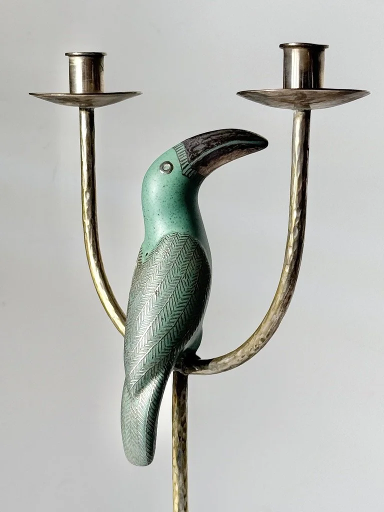 vintage mid century modern sterling silver mexican candle holders emilia castillo parrot candelabras los castillo candlesticks turquoise lapis bird rare candlesticks mexican modern taxco signed
