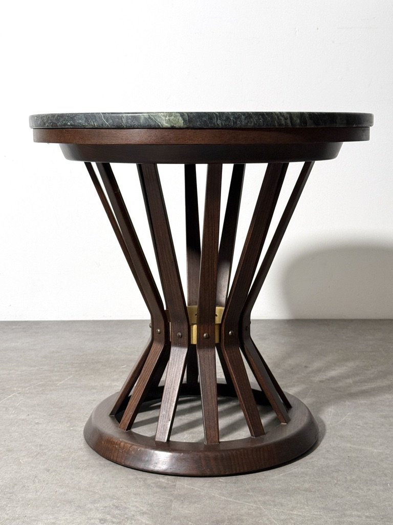 vintage mid century modern round side table green marble dark wood sculptural side table rare unique table occasional table edward wormley dunbar italian marble side table vintage modern table