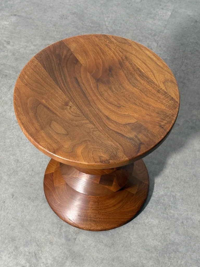 vintage mid century modern charles eames herman miller time life stool model C chess piece pawn stool side table end table walnut turned wood rare unique sculpture side table stool original