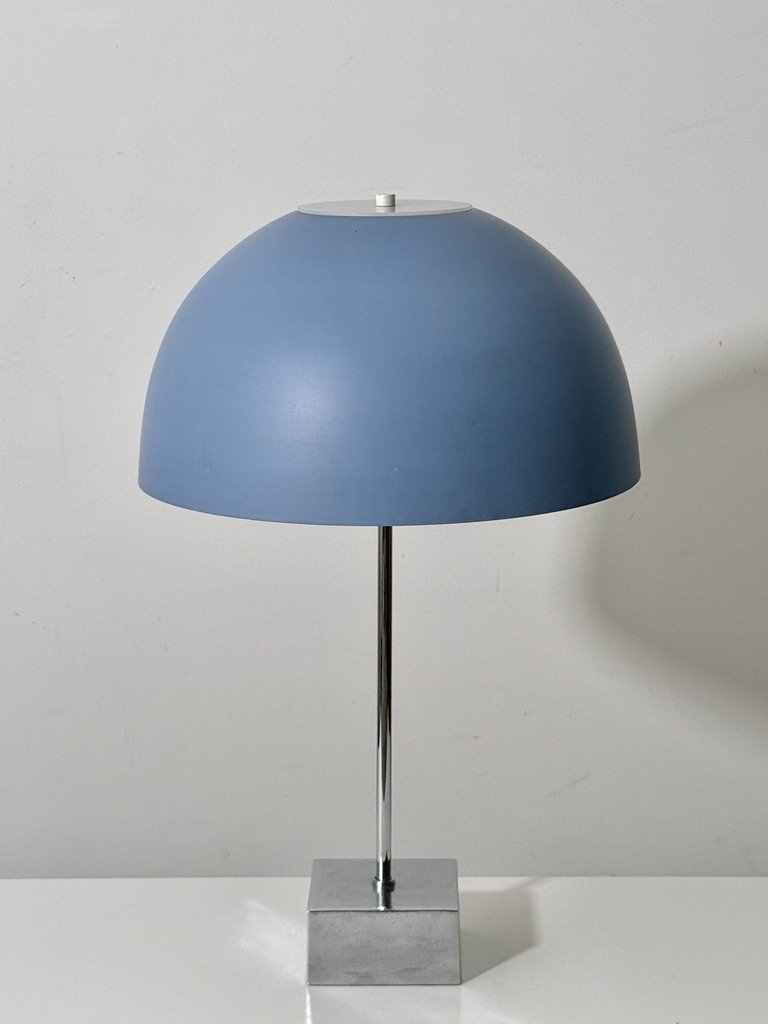 vintage mid century modern paul mayen mushroom dome shade table lamp modernist architectural 1970s sculptural metal lamp