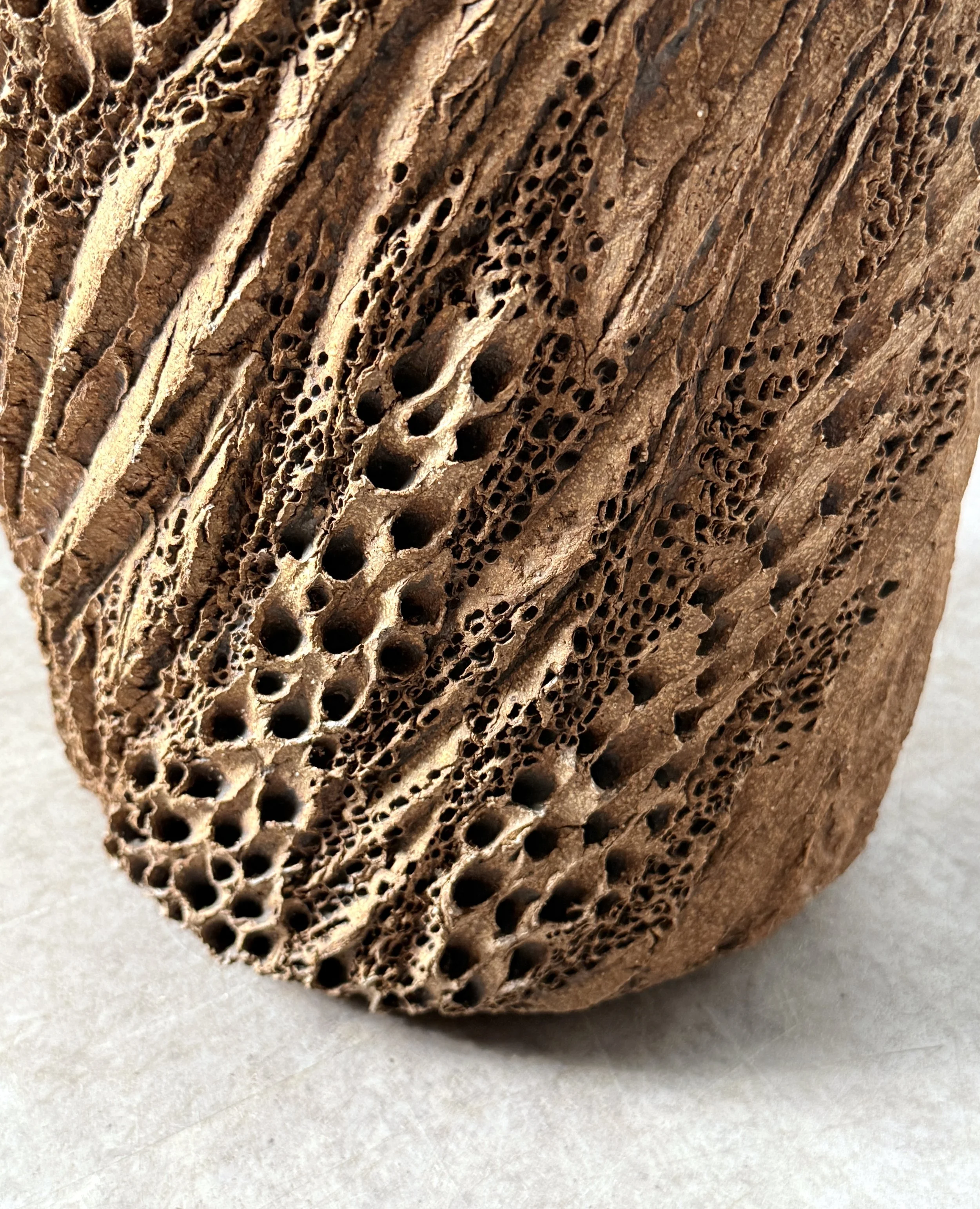 vintage mid century modern stoneware ceramic sculptural planter textured anne goldman david cressey stan bitters modernist rare unqiue tall cylinder planter