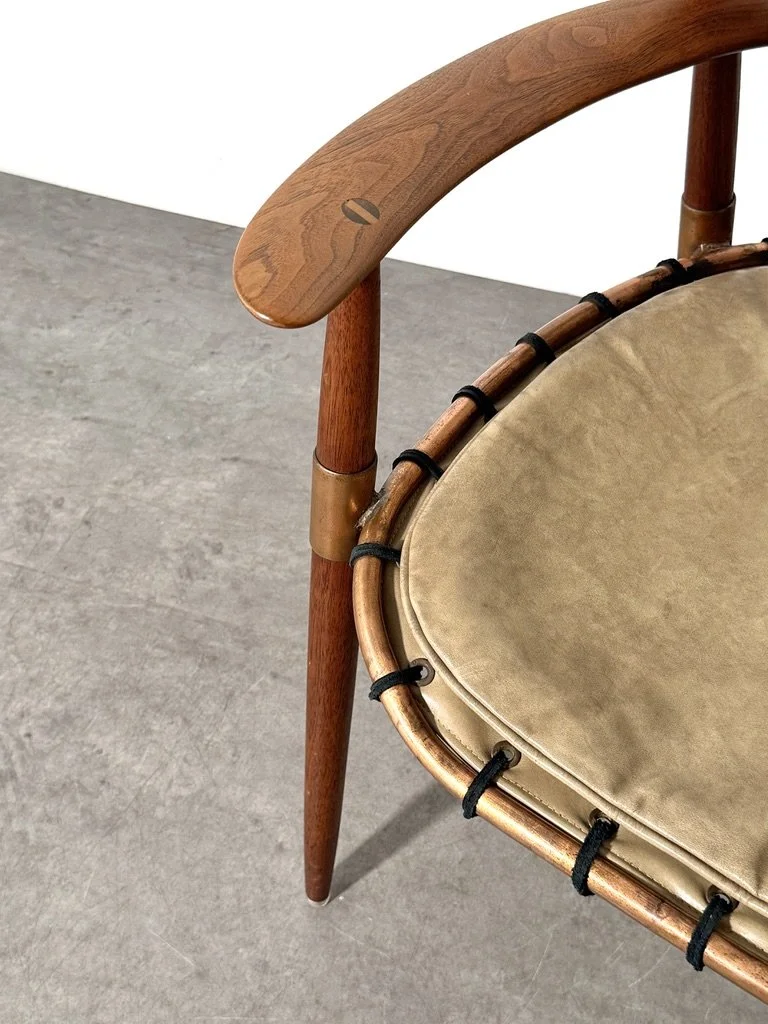 vintage mid century american studio craft lounge chair unique rare sculptural armchair hans wegner sam maloof kofod larsen pacific green leather walnut hand carved 1950s