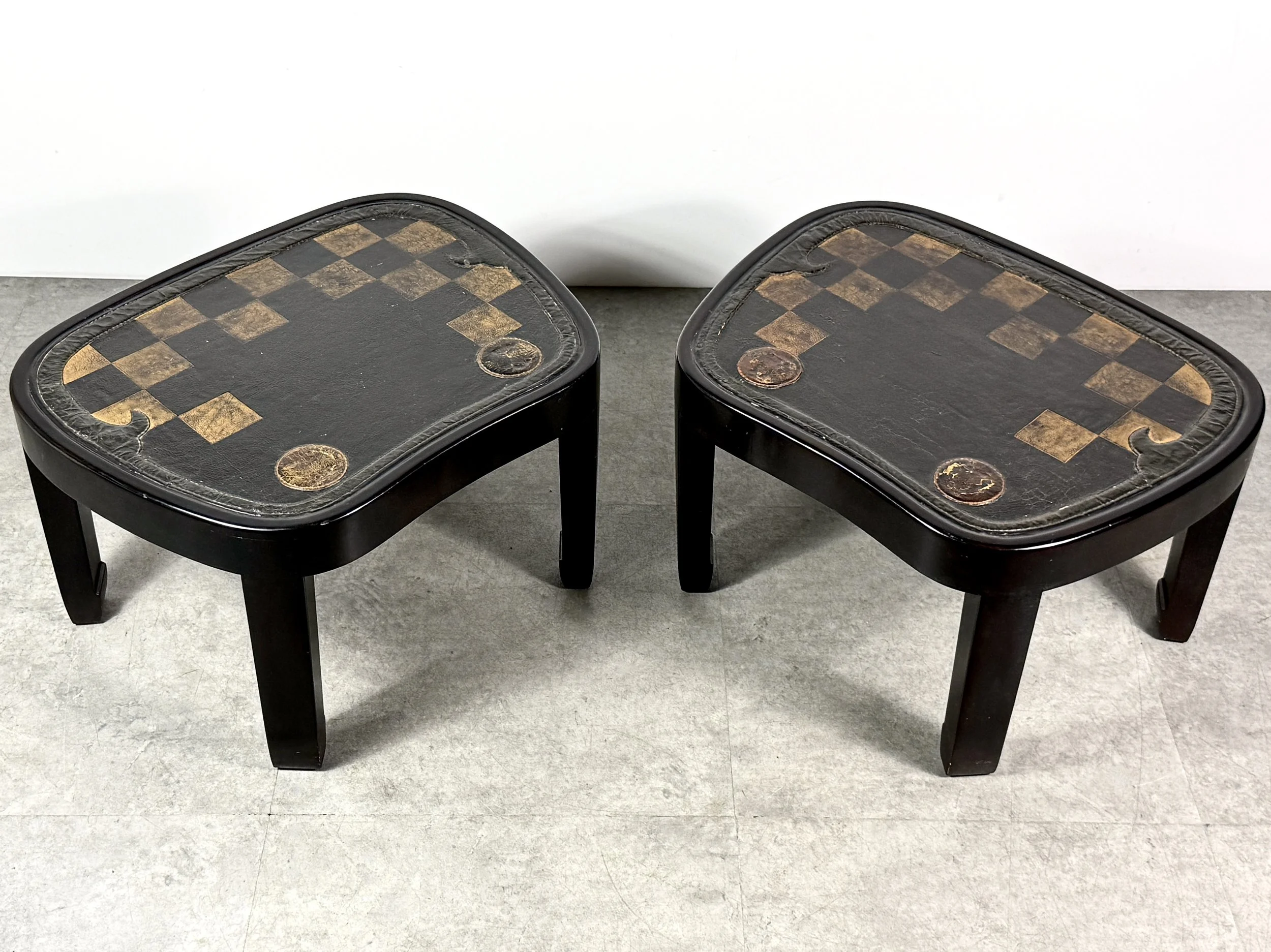 vintage mid century modern japanese leather top gold embossed leather antique side tables coffee table dunbar rare table unique sculptural side tables