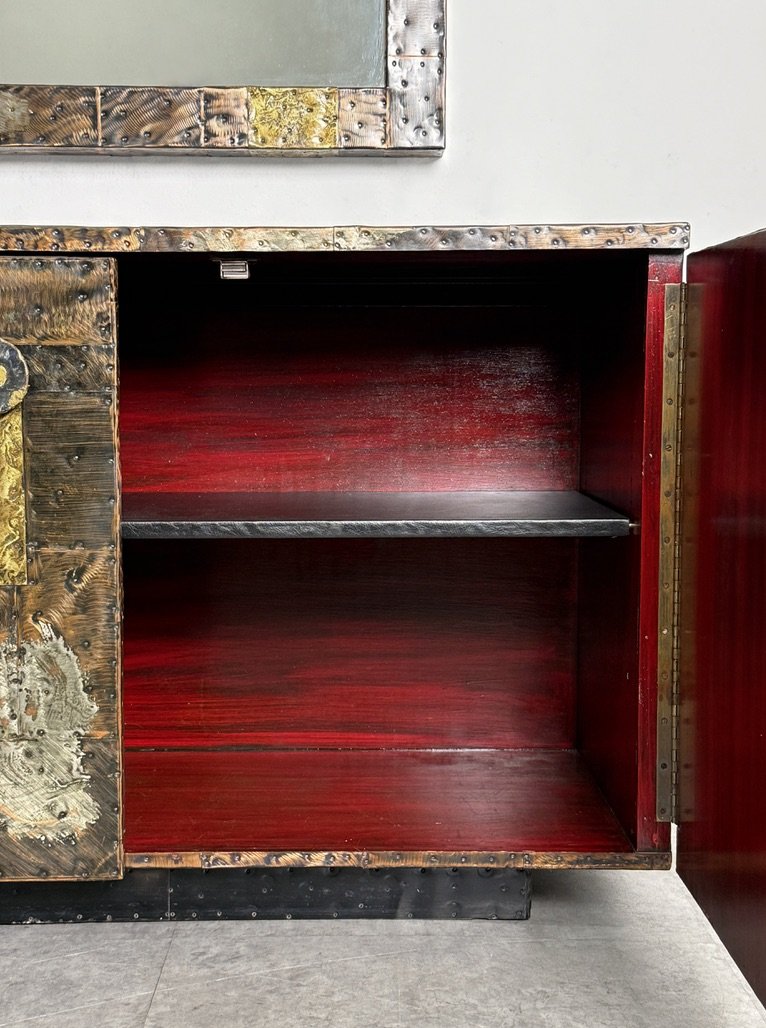 paul evans studio patchwork cabinet console bar cabinet credenza sideboard entryway cabinet brutalist