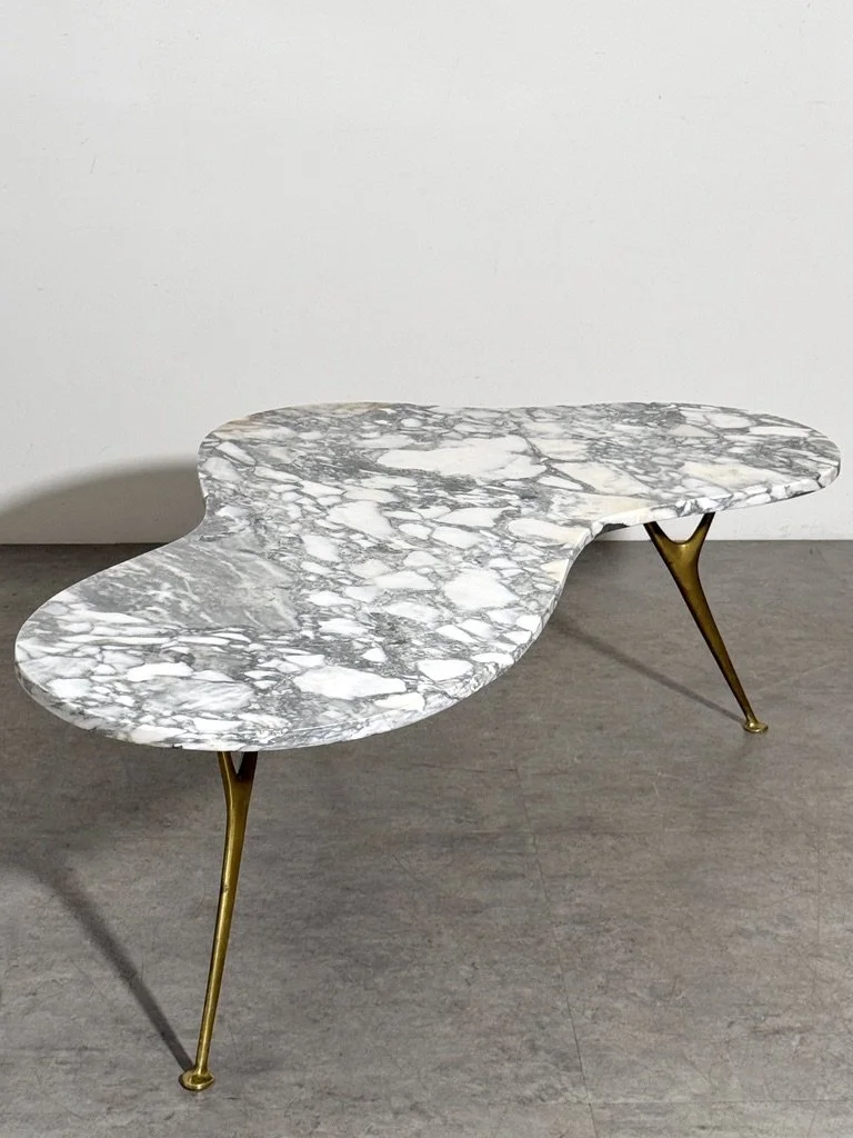 vintage mid century modern biomorphic marble coffee table brass legs sculptrual italian ico parisi gio ponti marble cocktail table rare unique splayed leg brass coffee table italy 1950's