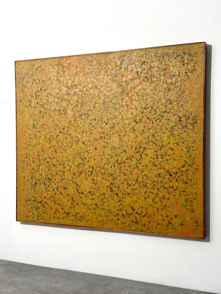 vintage mid century modern original signed abstract oil painting modernist abstract painting signed vintage abstract orange yellow ochre muted organic