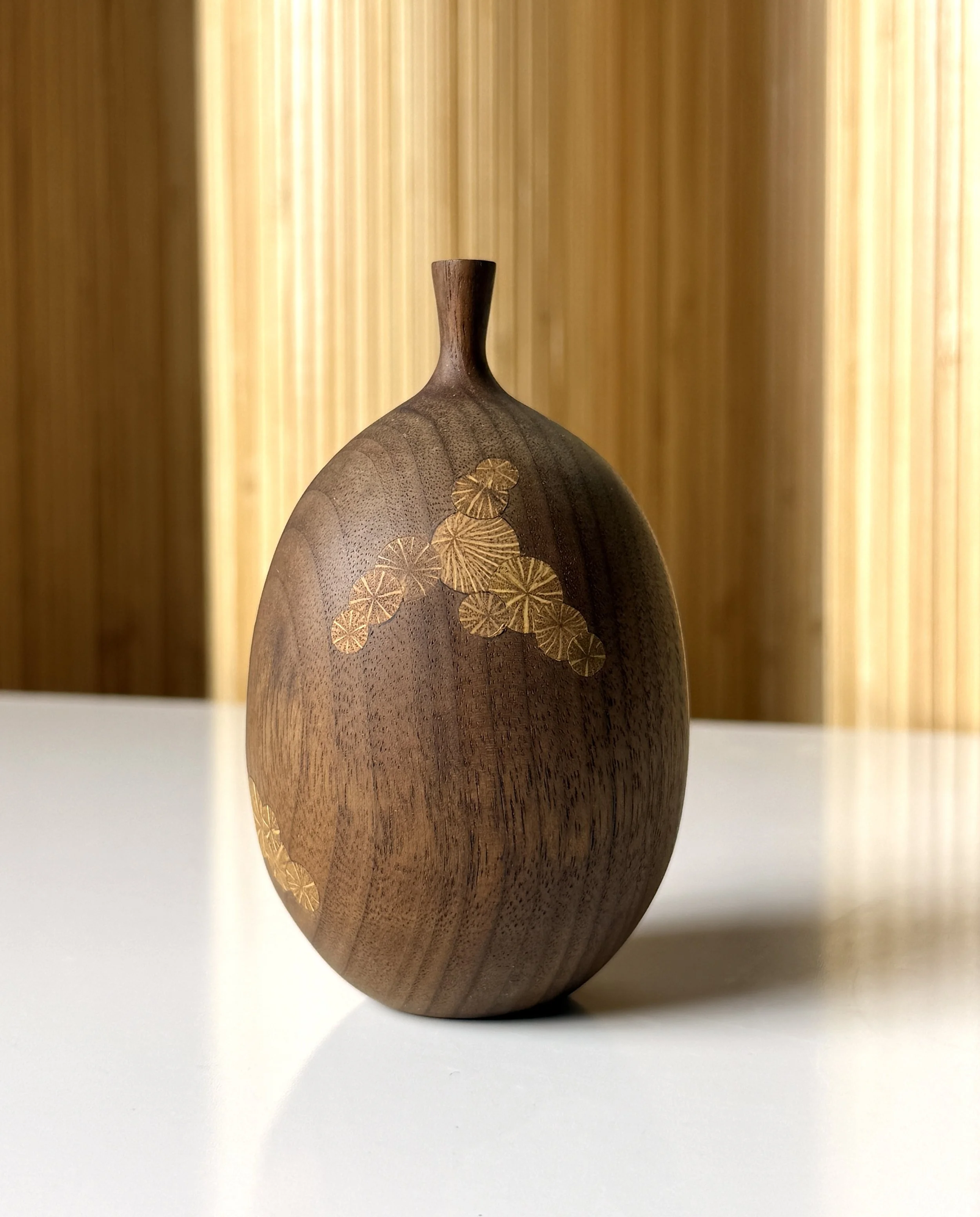 vintage mid century modern detroit michigan roger sloan walnut teak bud vase weed pot weed vase weedpot sculpture unique rare wood vase