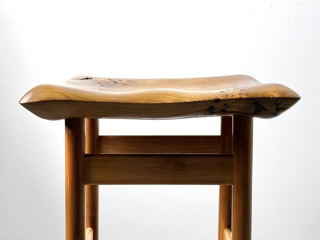 vintage mid century modern furniture detroit michigan studio craft organic carved wood stool burl artist made furniture